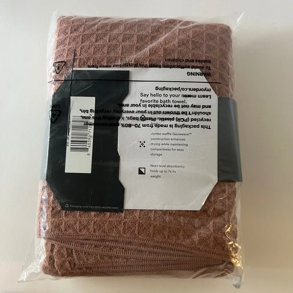 Geometry Waffle Bath Towel Dusty Rose Brown Geoweave Recycled 31x57